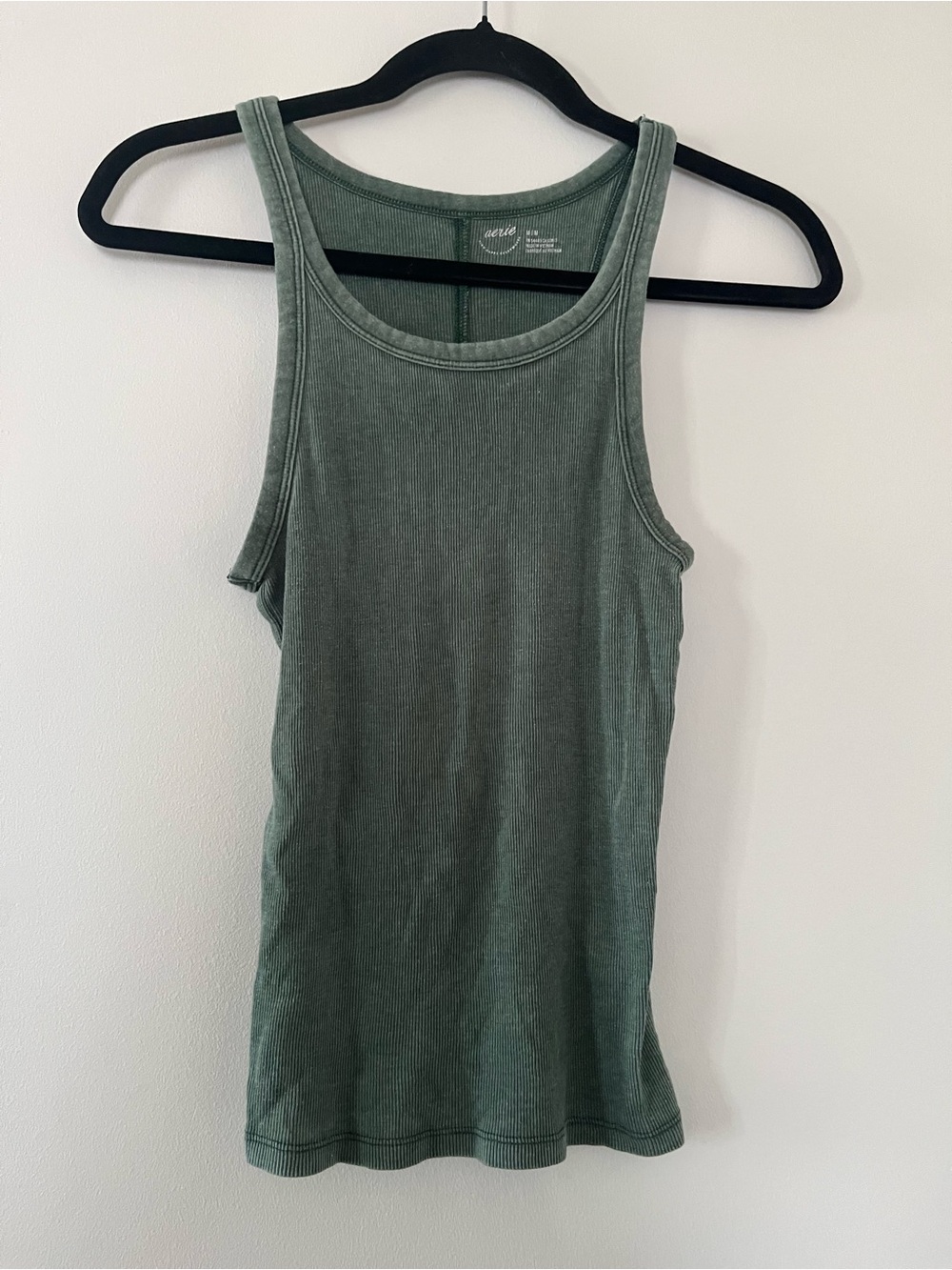 Aerie Olive Green Ribbed Tank Top Medium Minimalist Capsule Basic Loungewear